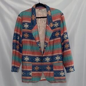 STAR CCC WO SIZE LARGE Colorful AZTEC‎ Geo Pattern SOFT FLANNEL LIKE Blazer